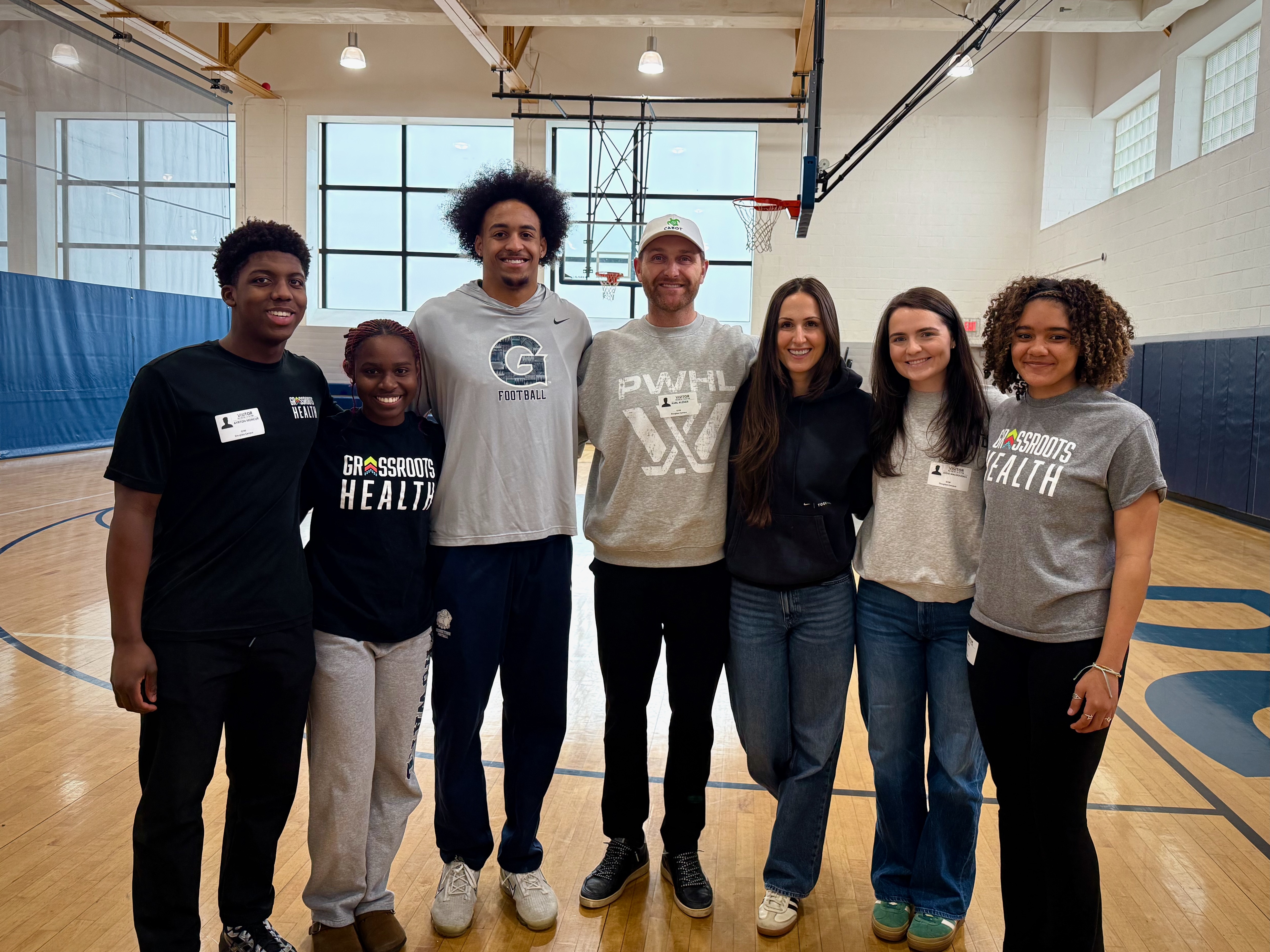 Alzner Site Visit KIPP AIM Group Photo. Left to Right: Ayrton Moncur, Madison Sandy, Keynan Richardson-Cook, Karl Alzner, Mandy Alzner, Jodie MacDougall, Rylie Davis 